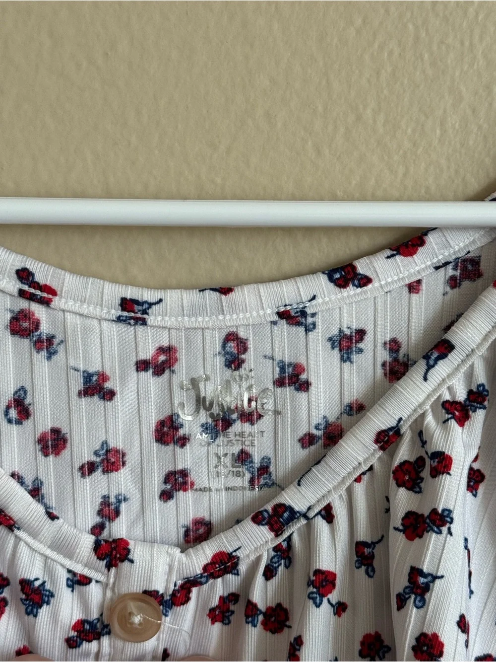 Justice Floral Tie Front Blouse Girls XL 16/18 White Ribbed Flutter Sleeve Top